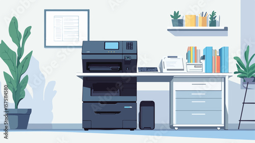 Modern Office Printer Flat Vector Illustration Isolated