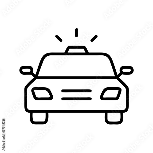 Front View Police Car Outline Icon with Lightbar
