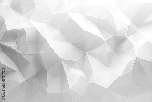 abstract white and gray geometric low poly pattern with faceted triangular shapes creating a 3d textured surface