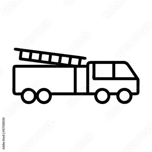 Firetruck with Ladder Side View Outline Icon
