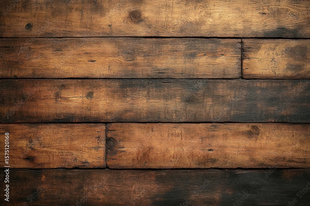 Naklejka premium close-up of rustic wooden planks with natural texture and grain, showcasing warm brown tones and weathered surface