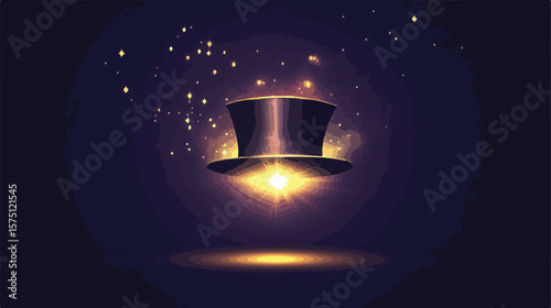 Magician Top Hat Shines Flat Vector Illustration