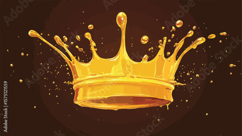Golden Honey and Oil Splashes Like a Crown Flat Vector Illustration