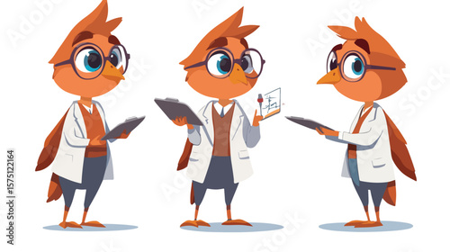 Cute Hudhud Bird Scientist Cartoon Mascot Character