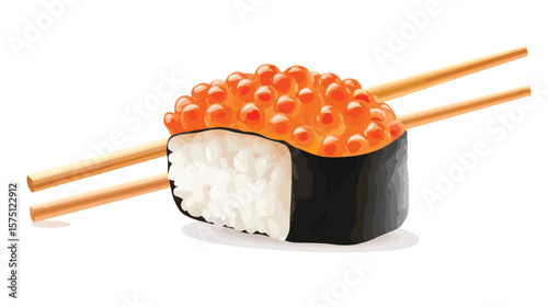 Delicious Ikura Sushi Piece with Premium Salmon Roe Served on Chops