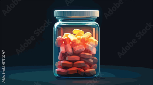 Medical Pharmacy Jar Filled with Painkillers and Antibiotics