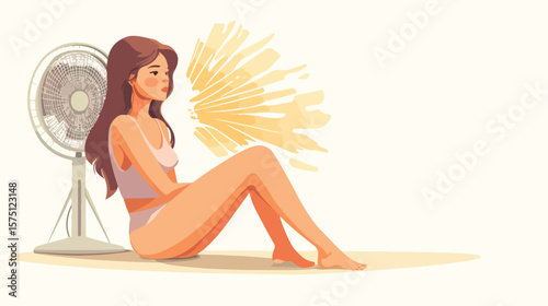 Sultry Girl in Heat: Captivating Illustration of Woman Struggling with Temperature