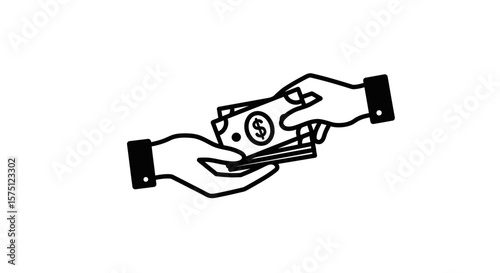 Hands exchanging money with dollar sign in a black and white drawing