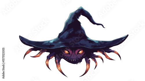 Spooky Witch Hat Illustration on White Background