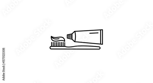 Toothbrush with toothpaste being applied in a simple line drawing style