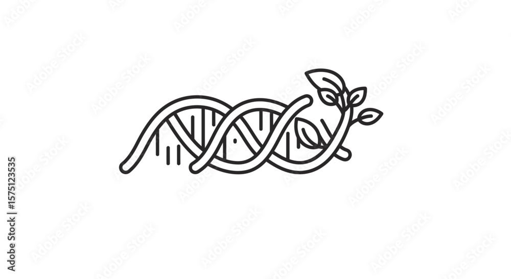 Obraz premium Dna strand intertwined with a plant branch in a simple line drawing