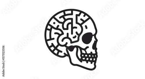 Stylized skull with a maze pattern inside the cranial cavity design