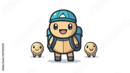 Button Cell Mascot Hiker Illustration