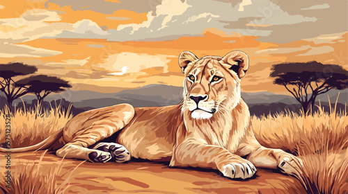 Majestic Lioness Resting in African Wilderness