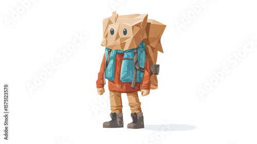 Crumpled Paper Mascot Hiking Illustration