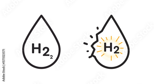 Hydrogen molecules in water droplets showing stable and cracked format