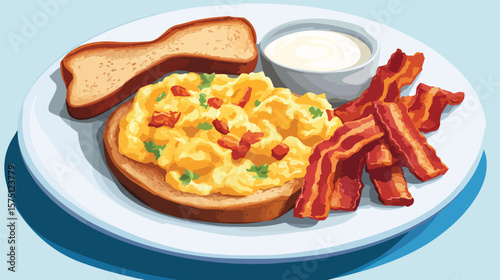 Delicious Scrambled Eggs with Crispy Bacon Illustration
