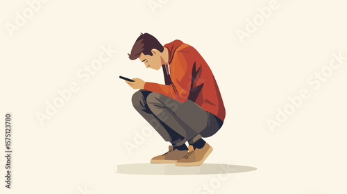 Man Addicted to Smartphone Vector Illustration