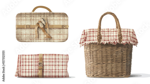 Elegant Isolated Picnic Basket Design Vector Illustration