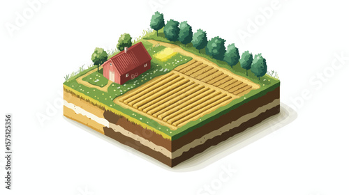 Isometric Earth Layers Block Farmland