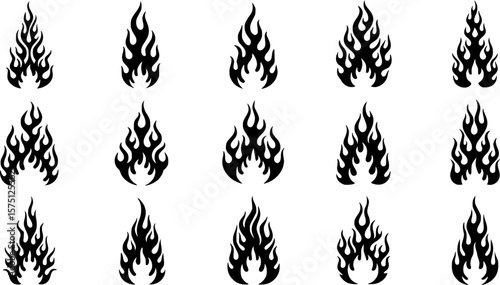 Silhouette Fire flames. Old school tattoo neo-tribal style or silhouette flame for cars. set vector icons. Fire sign. Fire flame icon isolated on white background. Vector illustration