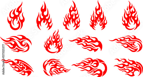 Silhouette Fire flames. Old school tattoo neo-tribal style or silhouette flame for cars. set vector icons. Fire sign. Fire flame icon isolated on white background. Vector illustration