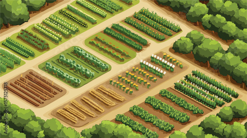 Isometric Farming Landscape with Large Vegetation