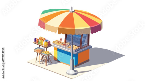 Isometric Market Stall with Beach Umbrella Display