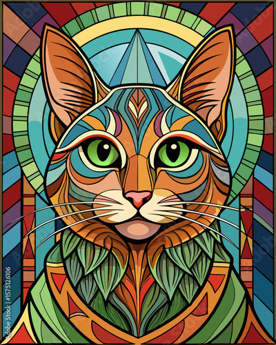 The cat , Stained Glass Style, 