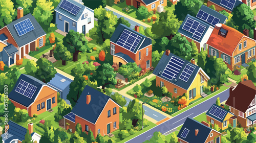 Modern Isometric Neighborhood with Houses - Urban Architecture Design