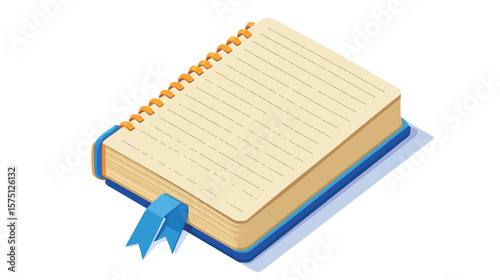 Isometric Notebook with Blue Ribbon Bookmark