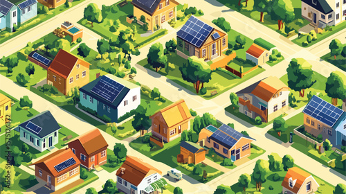 Isometric Solar Powered Rural Neighborhood Scene