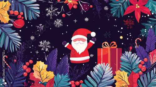 Vibrant Merry Christmas Card Design in Flat Vector Style