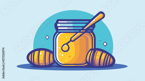 Jar of Honey and Honey Dipper Flat Vector Icon