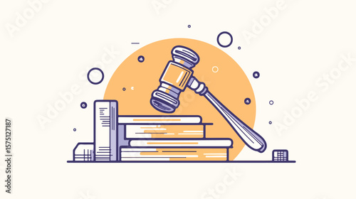 Black and White Judge Gavel Flat Vector Icon for Legal Concepts