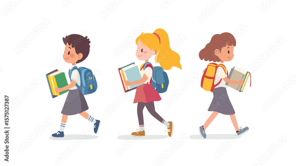 Young girl going to primary education holding books Young girl going to primary education holding books