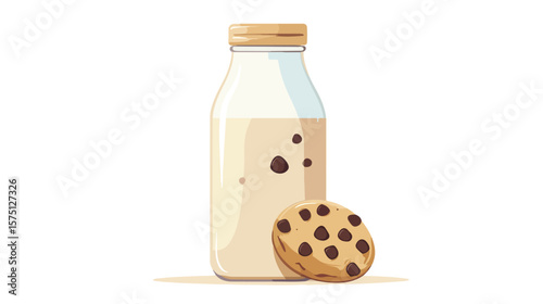Milk Bottle and Cookie Icon Isolated On White Background