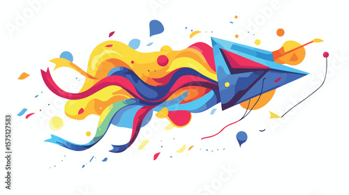 Colorful Kites Flying in Wind with Ribbons and Tails
