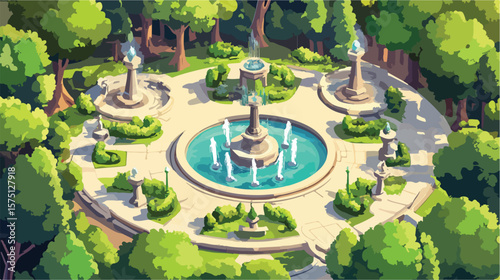 Isometric Colored Landscape Design Park Composition