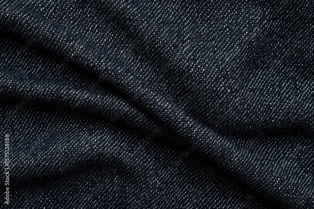 Naklejka premium Close-up image of dark blue denim fabric showing detailed texture and weaving patterns with natural folds and creases