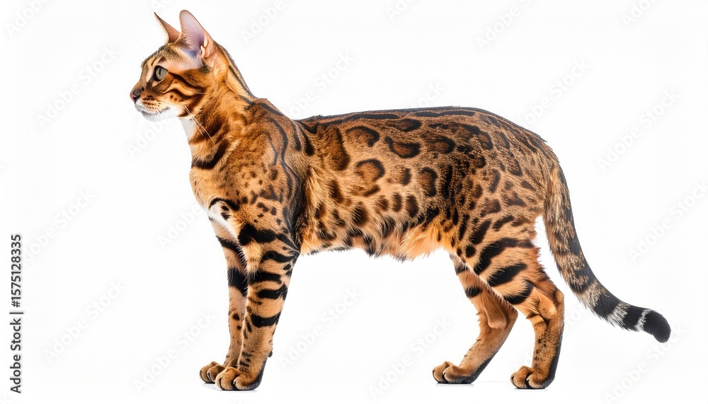 Obraz premium Elegant Bengal Cat: Profile Pose, Striking Spots, Studio Photography