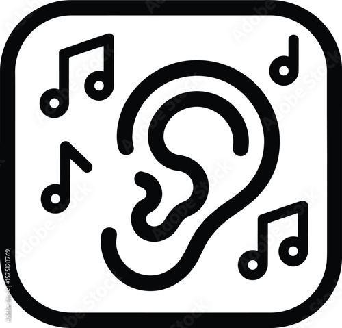 Ear with Musical Notes Icon, Hearing and Music Concept