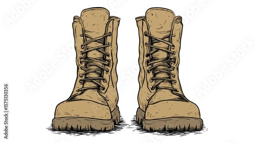 Vintage Army Boots Flat Vector Illustration Centered