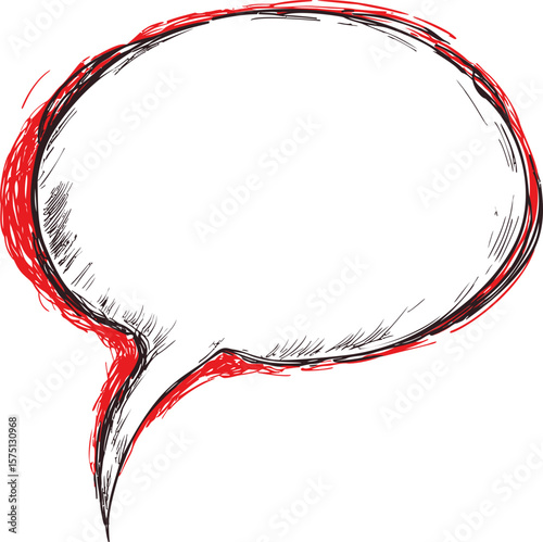 Red and black sketchy speech bubble, abstract concept
