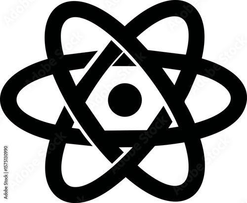Atomic symbol black and white design with intersecting orbits