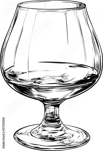 Illustration of a detailed cognac glass with black lines