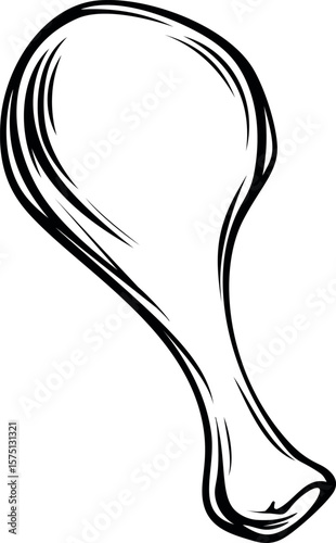 Black and white illustration of a chicken drumstick sketch drawing