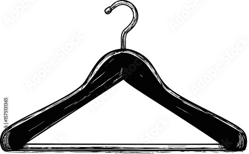 Black and white illustration of a wooden clothes hanger sketch drawing