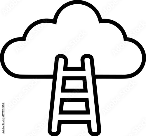 Ladder reaching into a cloud in a minimalist black and white graphic illustration