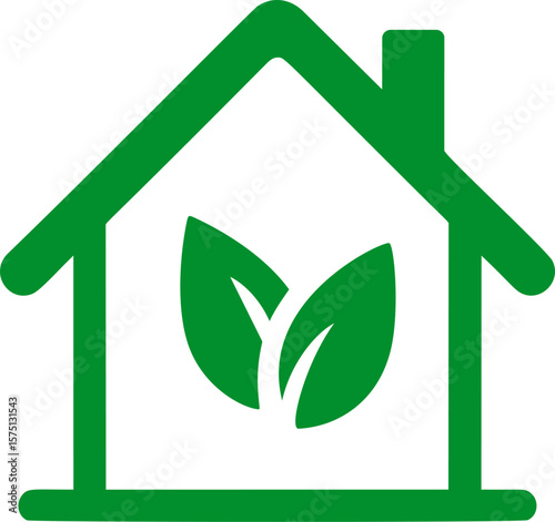 Green eco house icon with leaves symbolizing sustainable living